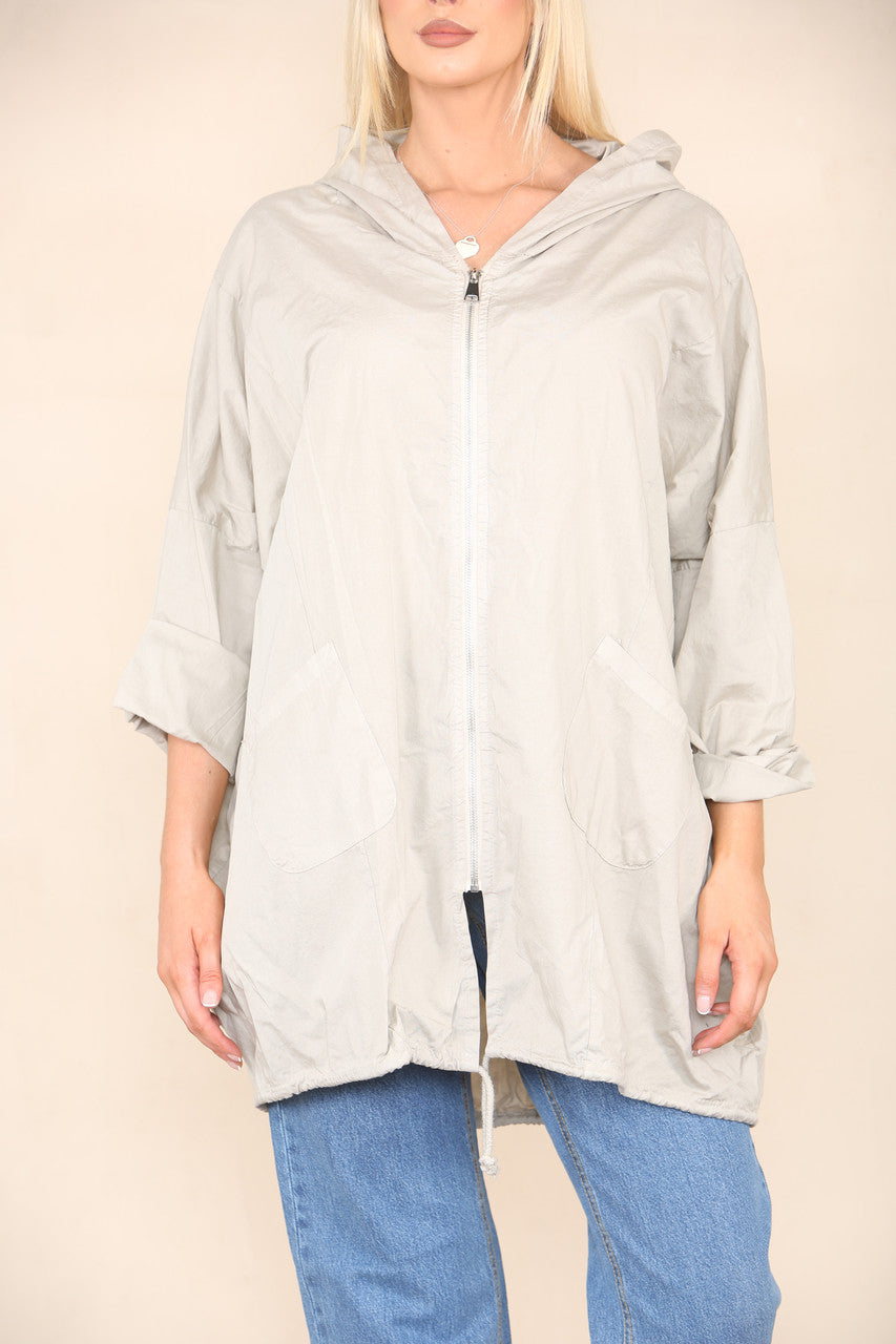 ZIP UP HOODED JACKET STONE