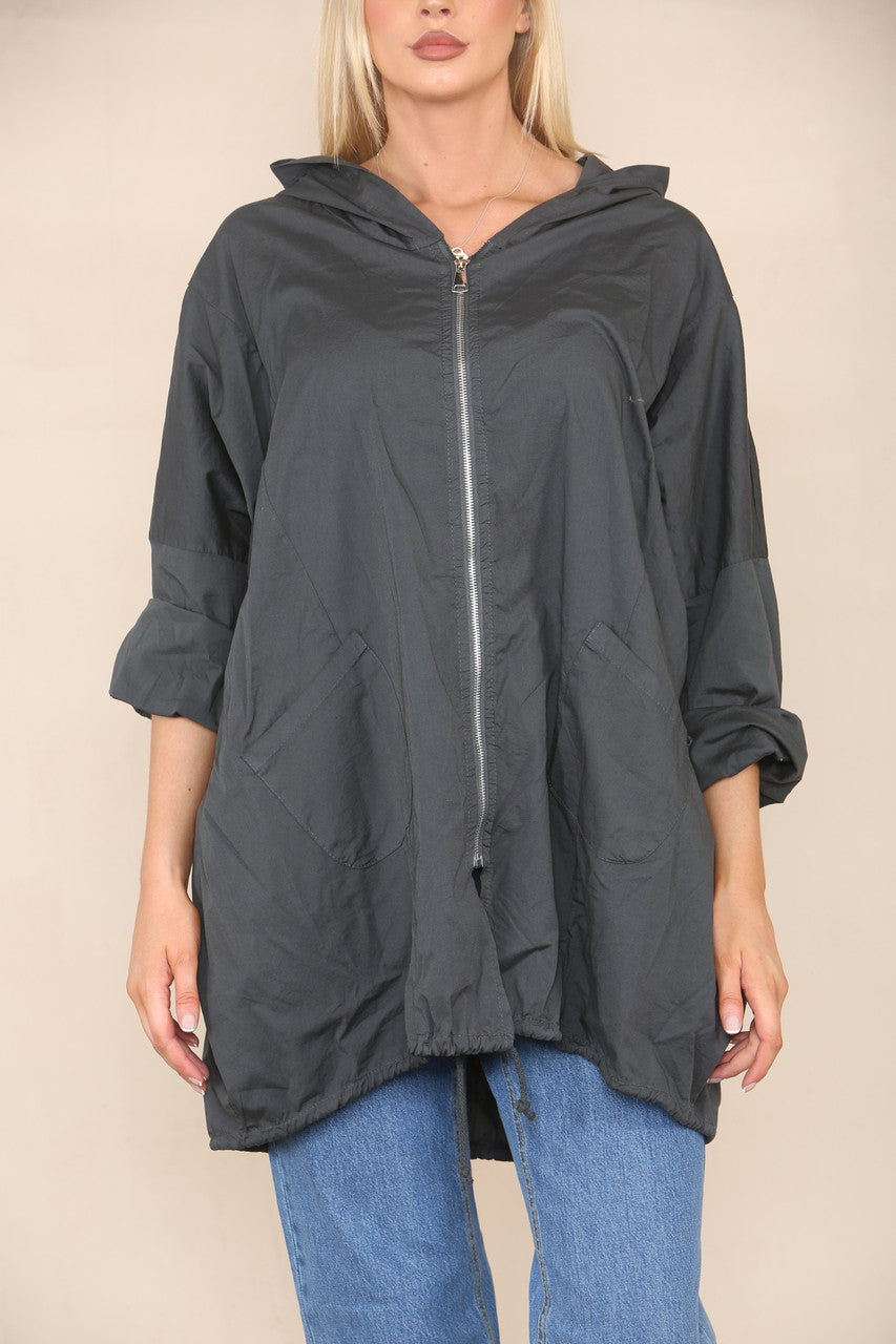 ZIP UP HOODED JACKET CHARCOAL