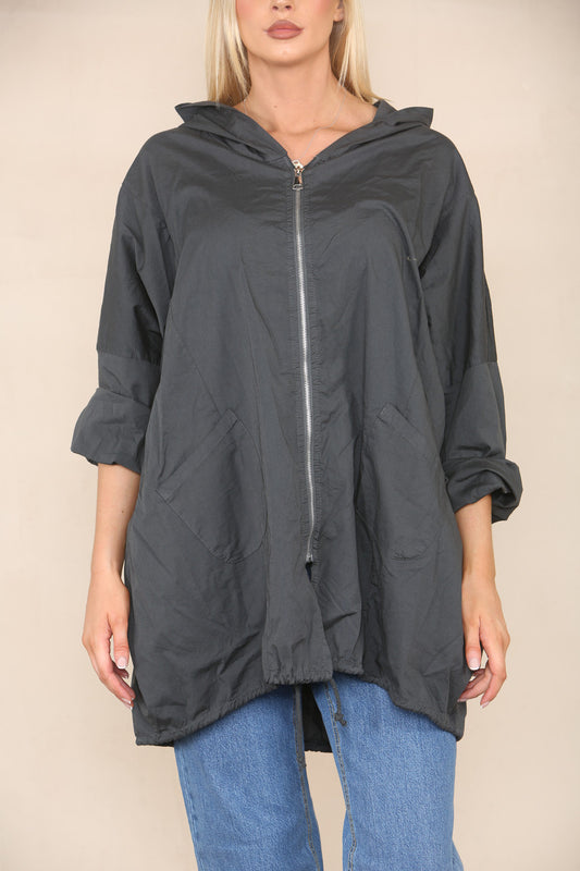 HOODED VEST MET RITS ANTRACIET