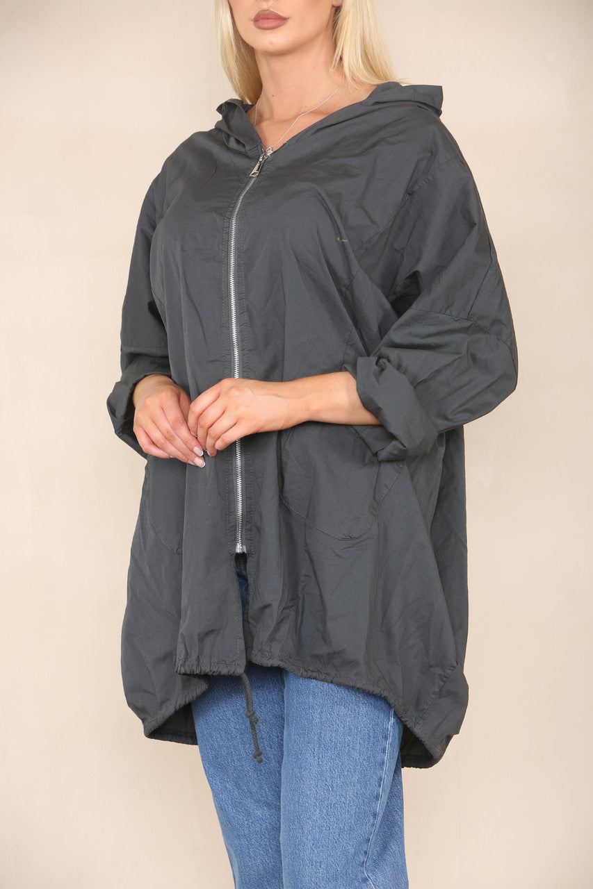 ZIP UP HOODED JACKET CHARCOAL