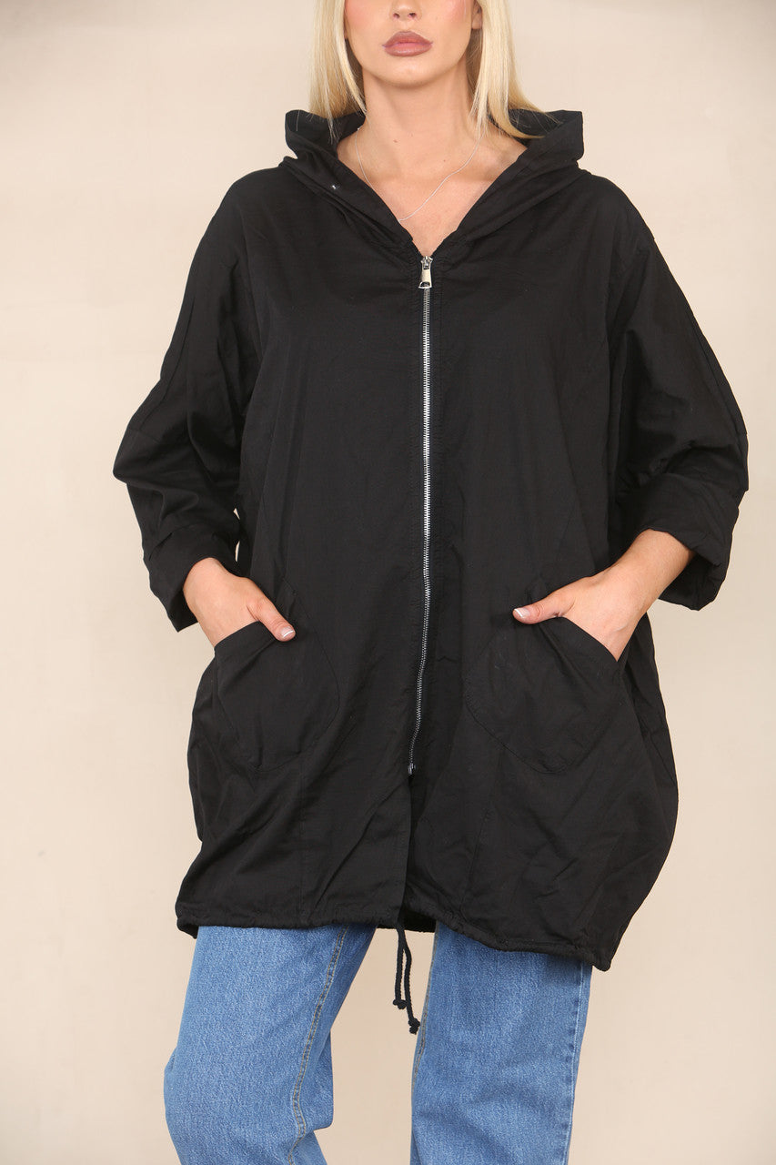 ZIP UP HOODED JACKET BLACK