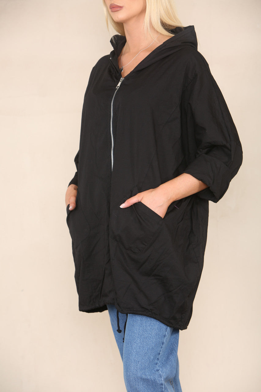 ZIP UP HOODED JACKET BLACK