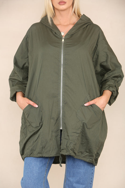 HOODIE MET RITS SLUITING KHAKI