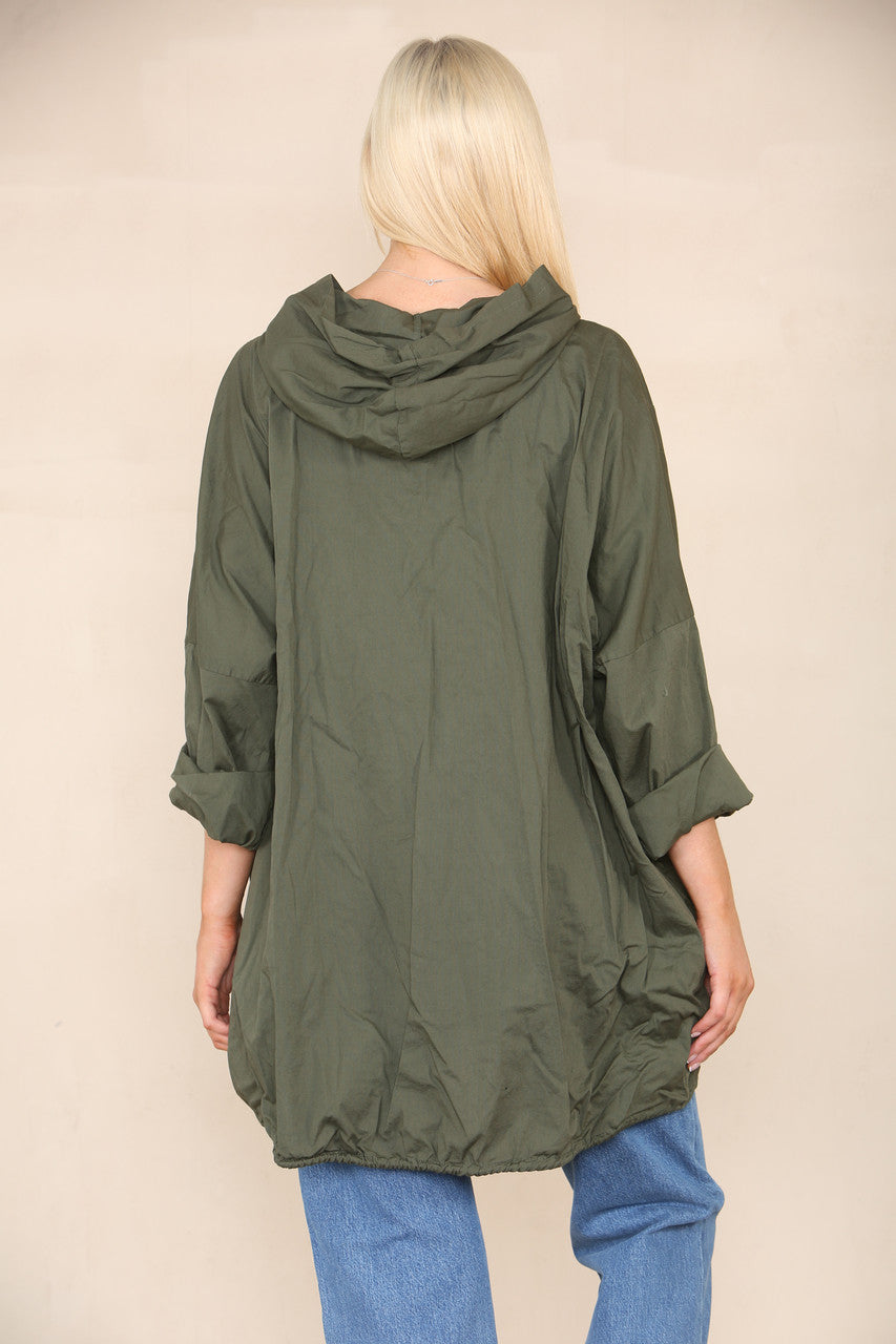 ZIP UP HOODED JACKET KHAKI