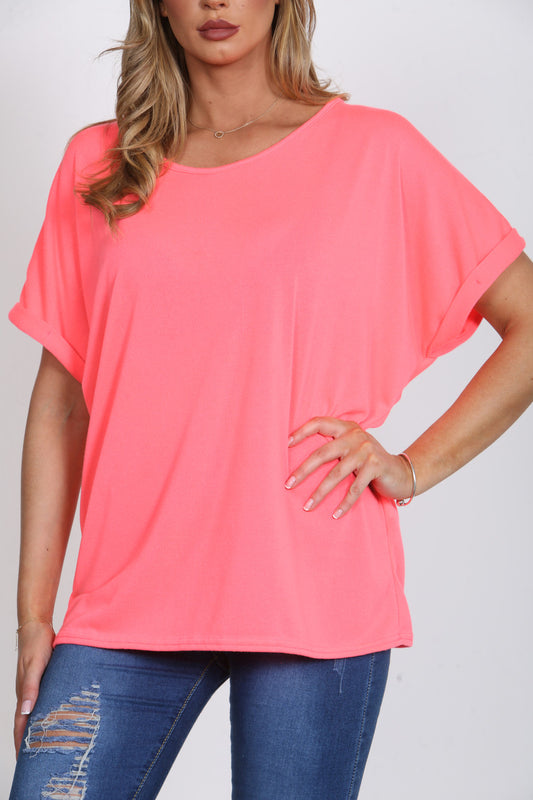 Ladies Plain T-Shirt Top Coral