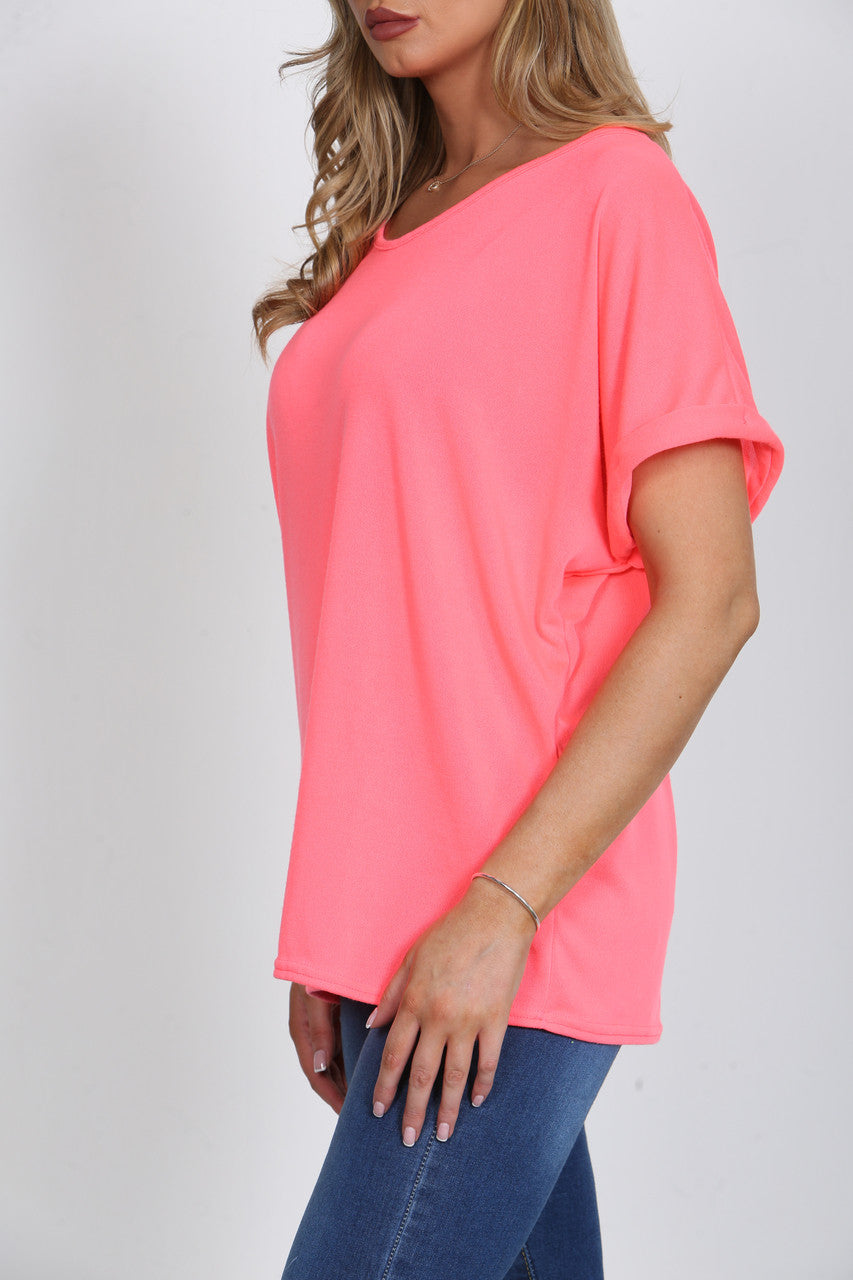 Ladies Plain T-Shirt Top Coral