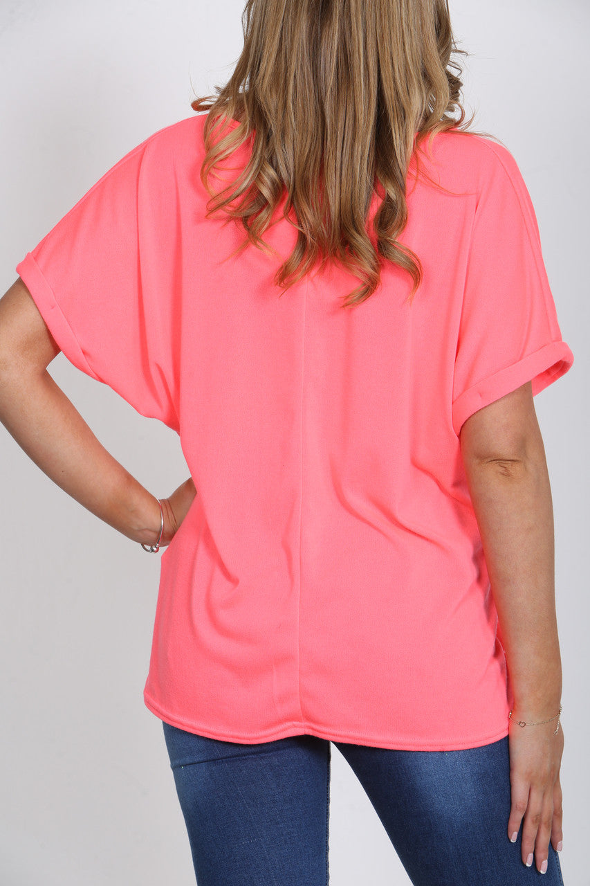 Ladies Plain T-Shirt Top Coral