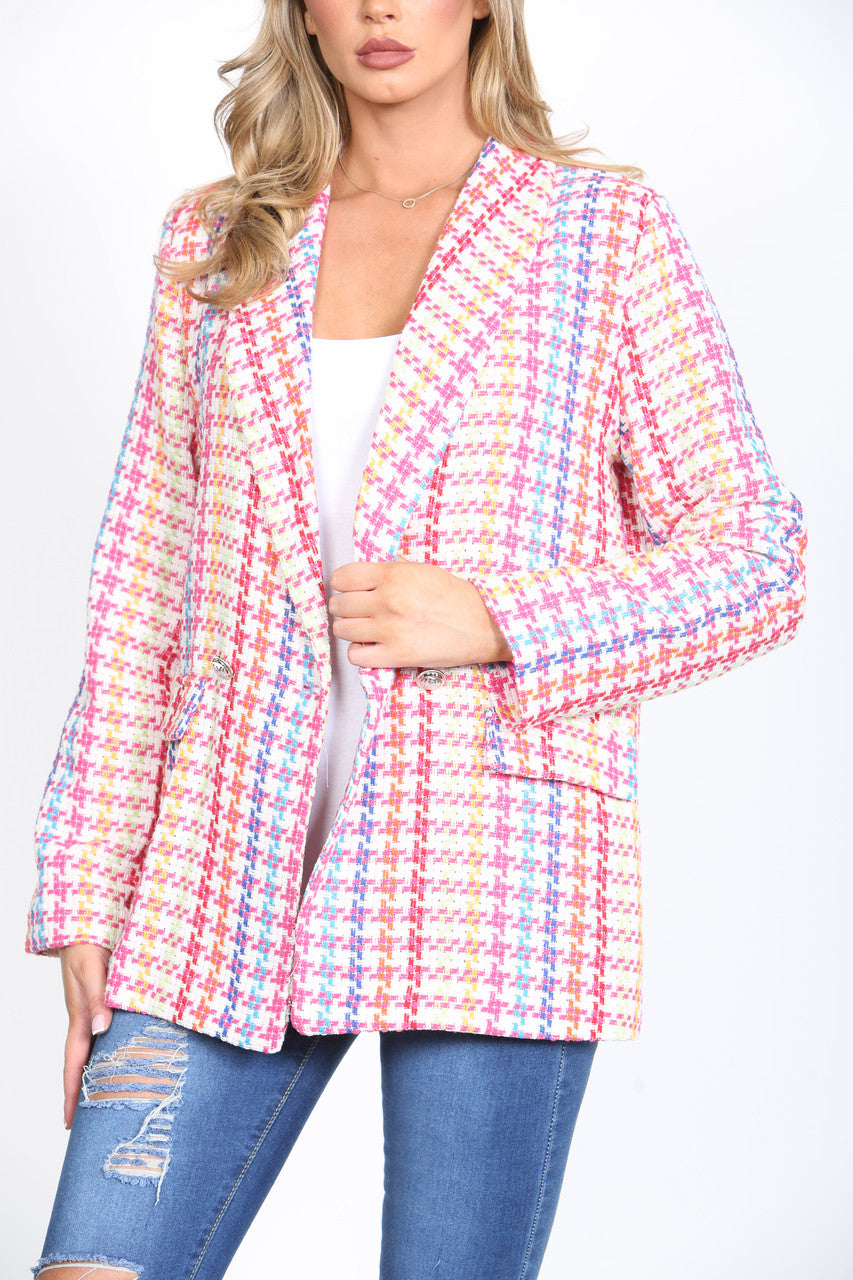 Dames Kleurrijke Tweed Blazer Cerise