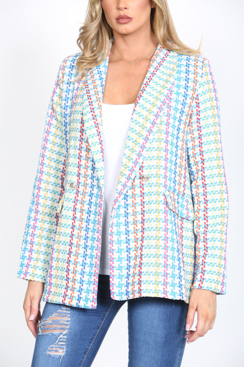 Ladies Colourful Tweed Blazer Blue