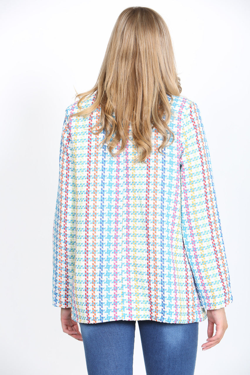 Ladies Colourful Tweed Blazer Blue
