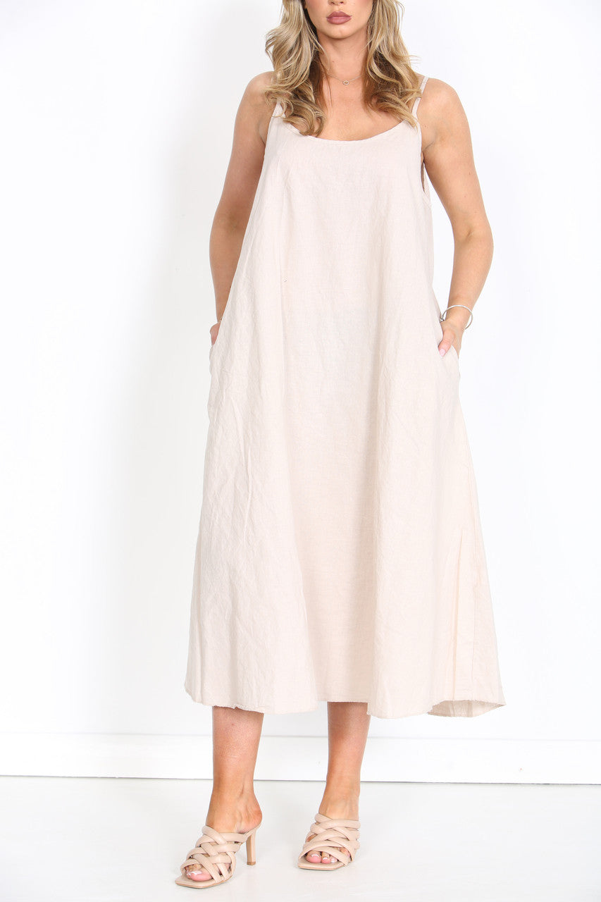 Ladies Sleeveless Linen Maxi Dress Stone