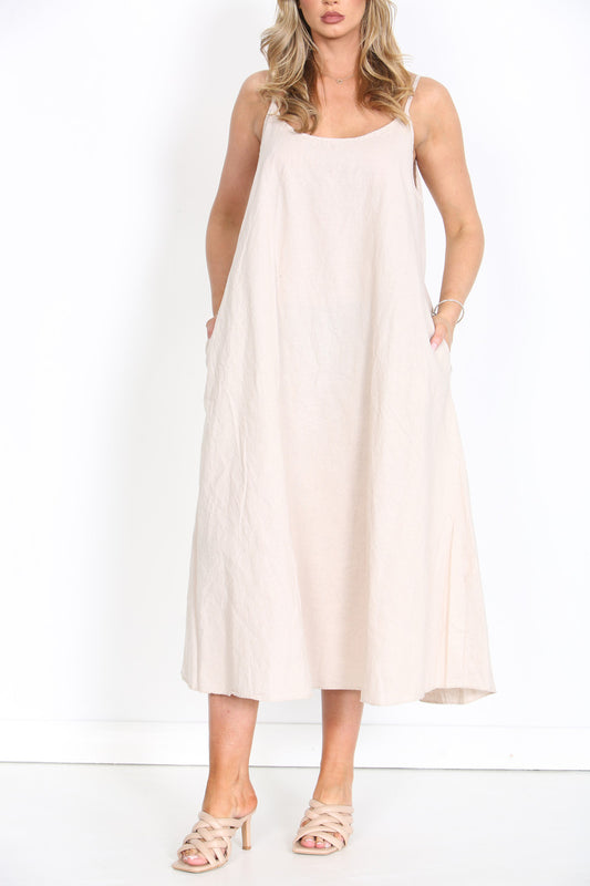 Ladies Sleeveless Linen Maxi Dress Stone