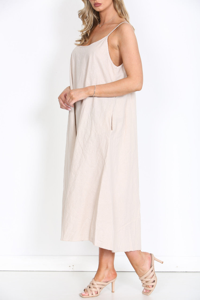 Ladies Sleeveless Linen Maxi Dress Stone
