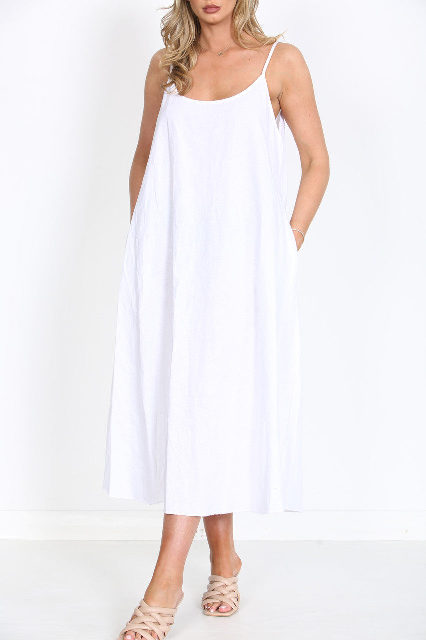 Ladies Sleeveless Linen Maxi Dress White