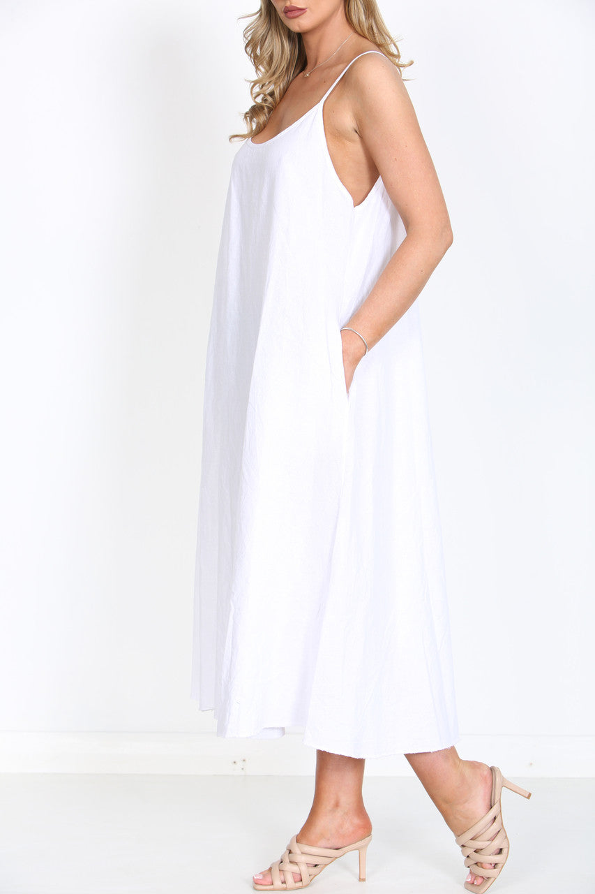 Ladies Sleeveless Linen Maxi Dress White