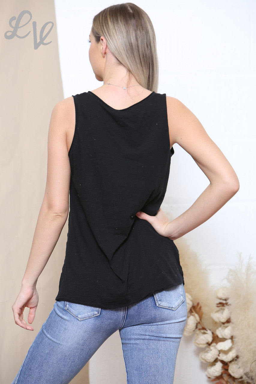 Ladies Sequin Applique Flower Sleeveless Top Black