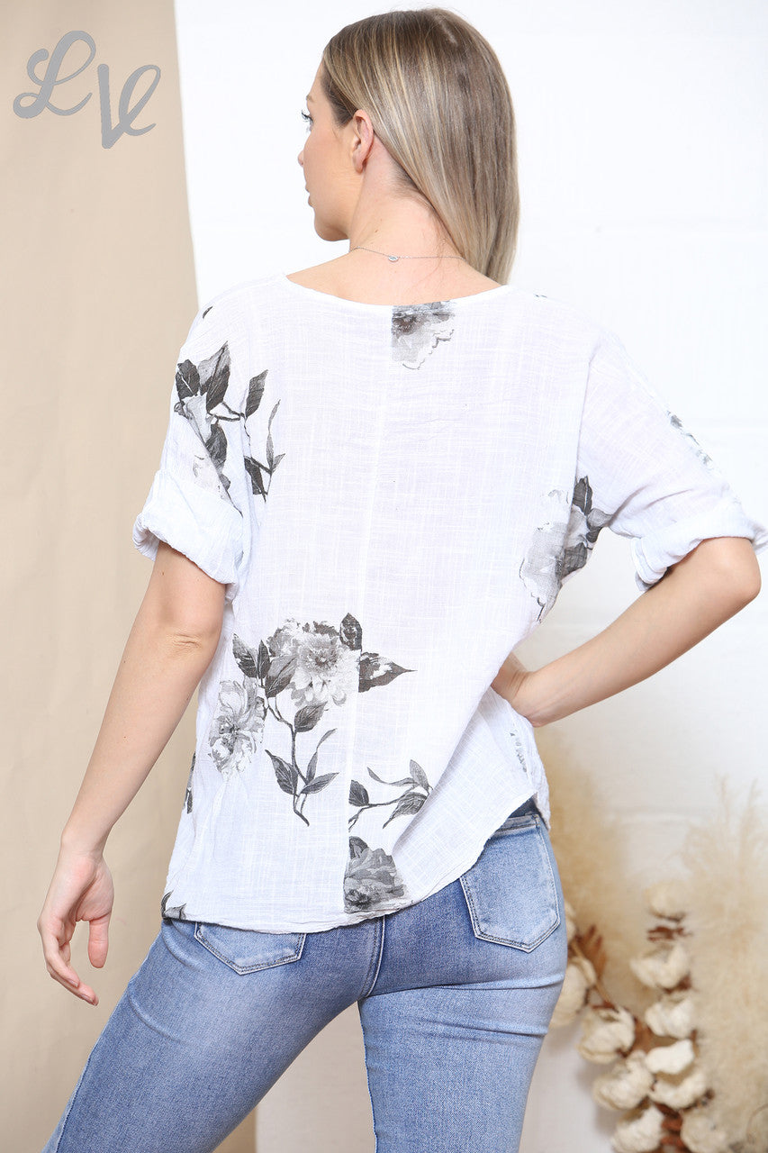 Dames Bloemenprint Top met Doosvorm Wit
