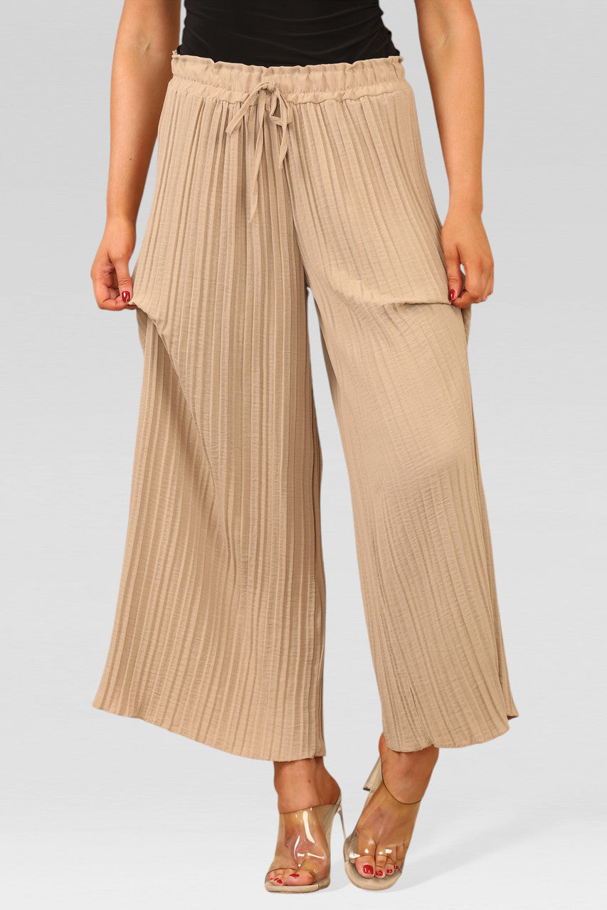 WIJDE PLISSÉBROEK MET ELASTISCHE TAILLE ZAND