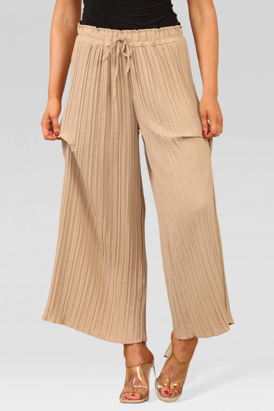 WIJDE PLISSÉBROEK MET ELASTISCHE TAILLE ZAND