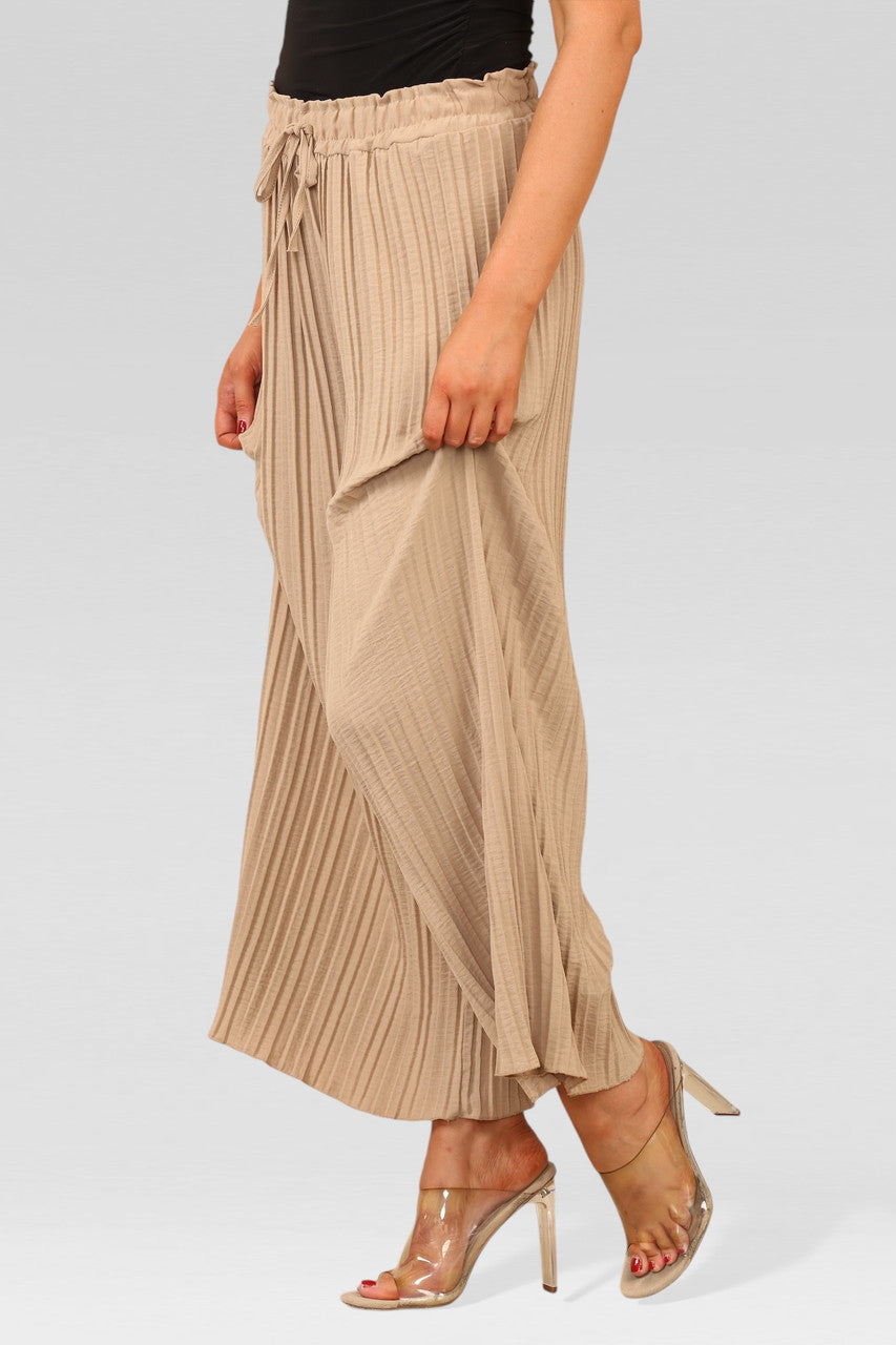 WIJDE PLISSÉBROEK MET ELASTISCHE TAILLE ZAND