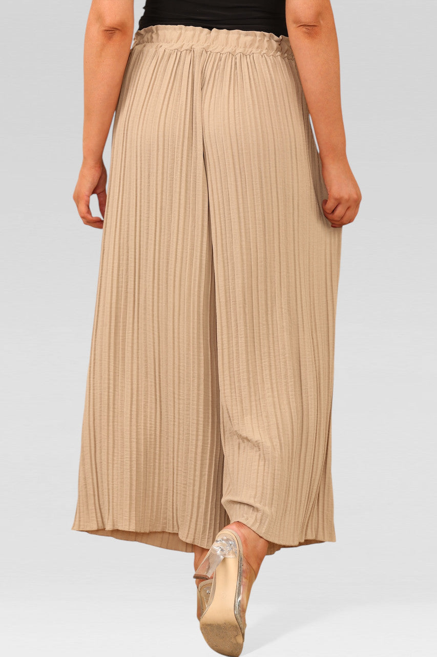 WIJDE PLISSÉBROEK MET ELASTISCHE TAILLE ZAND