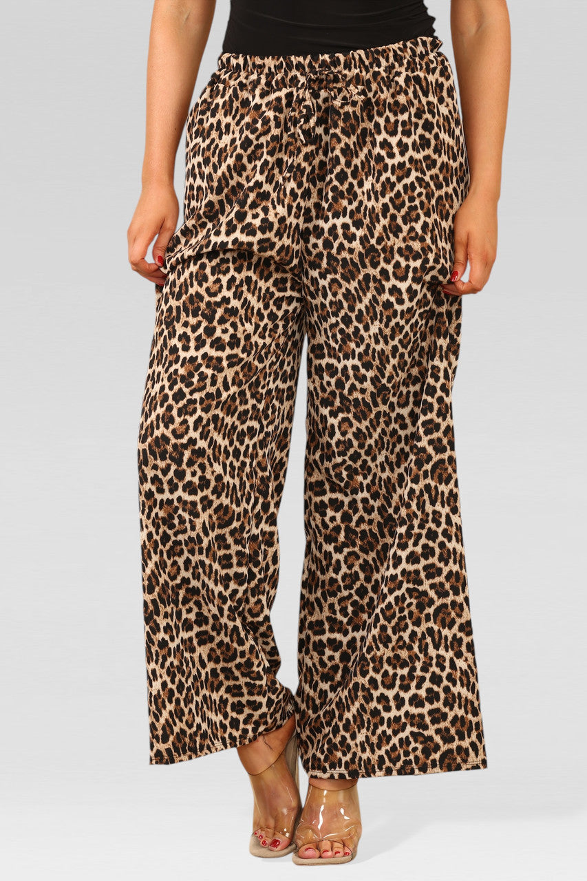WIJDE BROEK MET LEOPAARDPRINT EN ELASTISCHE TAILLEBAND