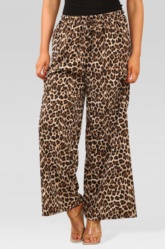 WIJDE BROEK MET LEOPAARDPRINT EN ELASTISCHE TAILLEBAND