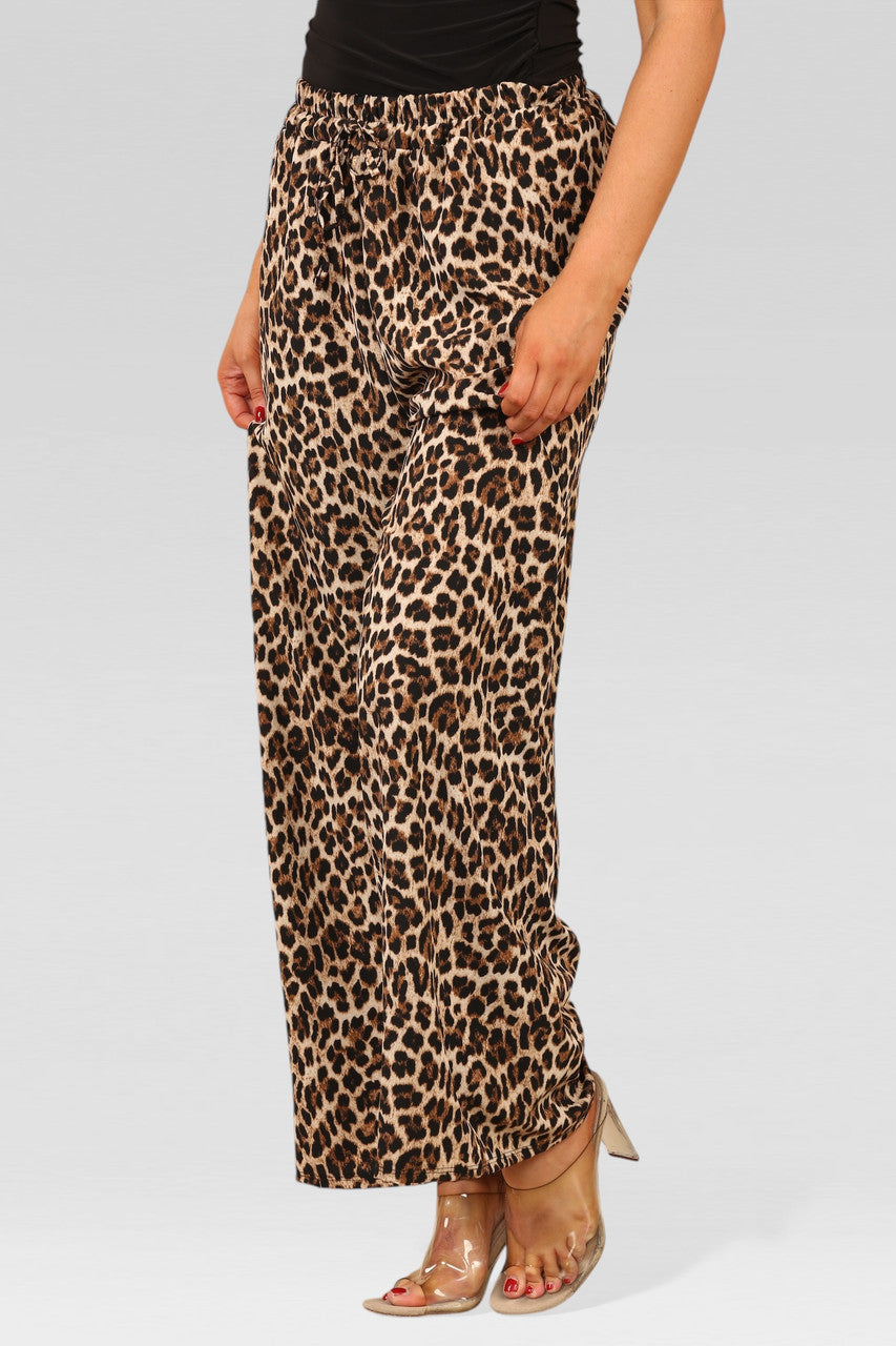 WIJDE BROEK MET LEOPAARDPRINT EN ELASTISCHE TAILLEBAND