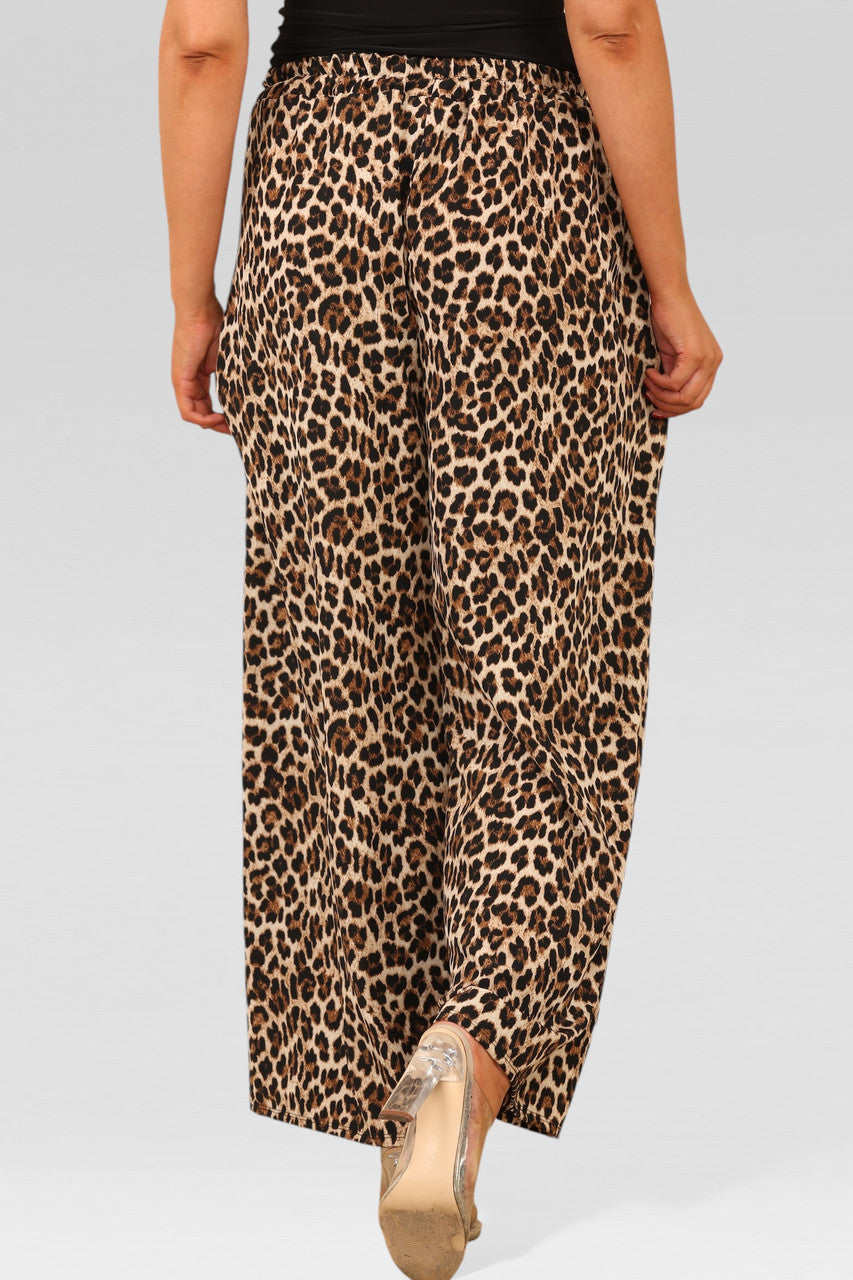 WIJDE BROEK MET LEOPAARDPRINT EN ELASTISCHE TAILLEBAND