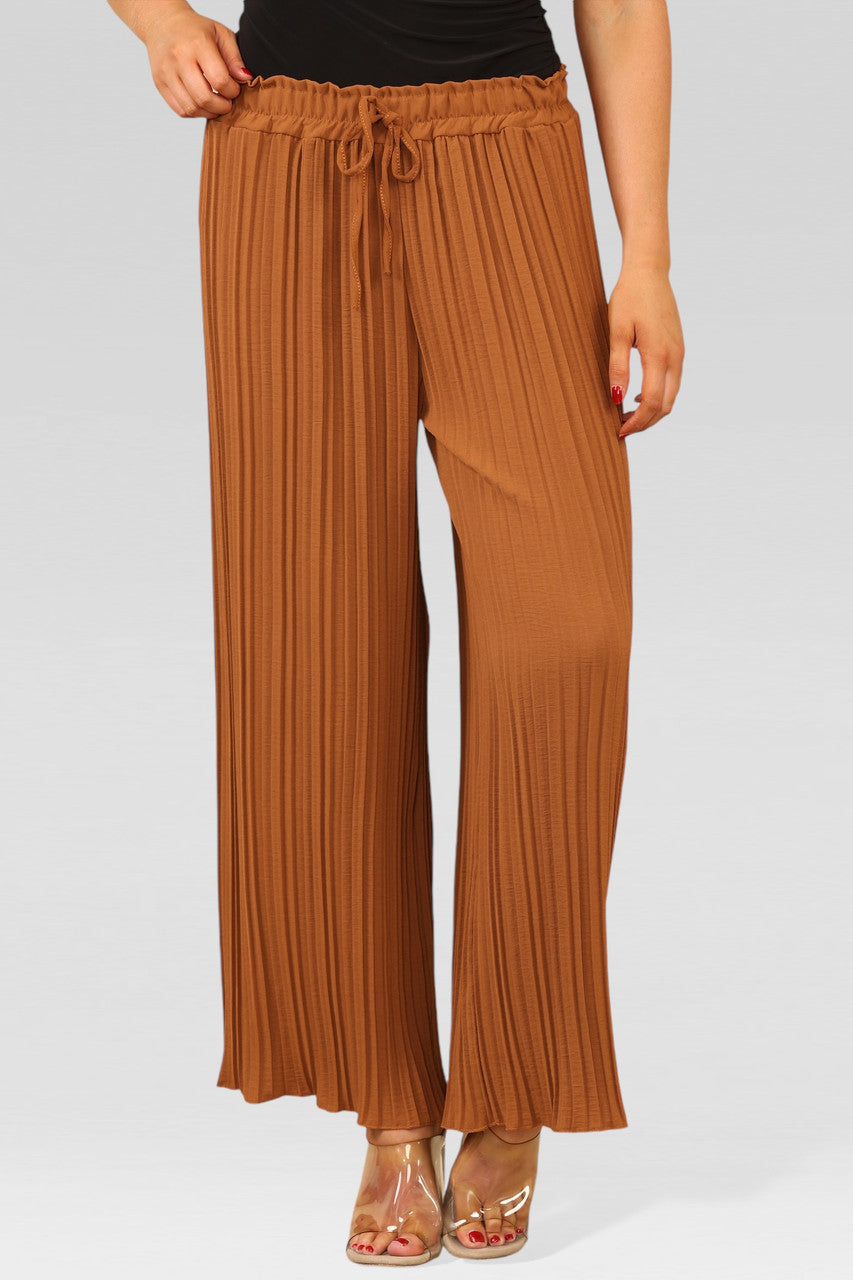 PALLAZO PLISSÉ BROEK MET ELASTISCHE TAILLE KARAMEL