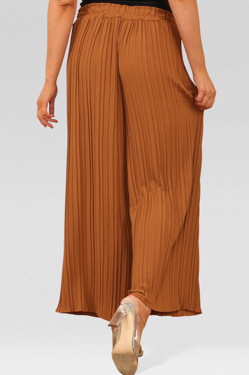 PALLAZO PLISSÉ BROEK MET ELASTISCHE TAILLE KARAMEL