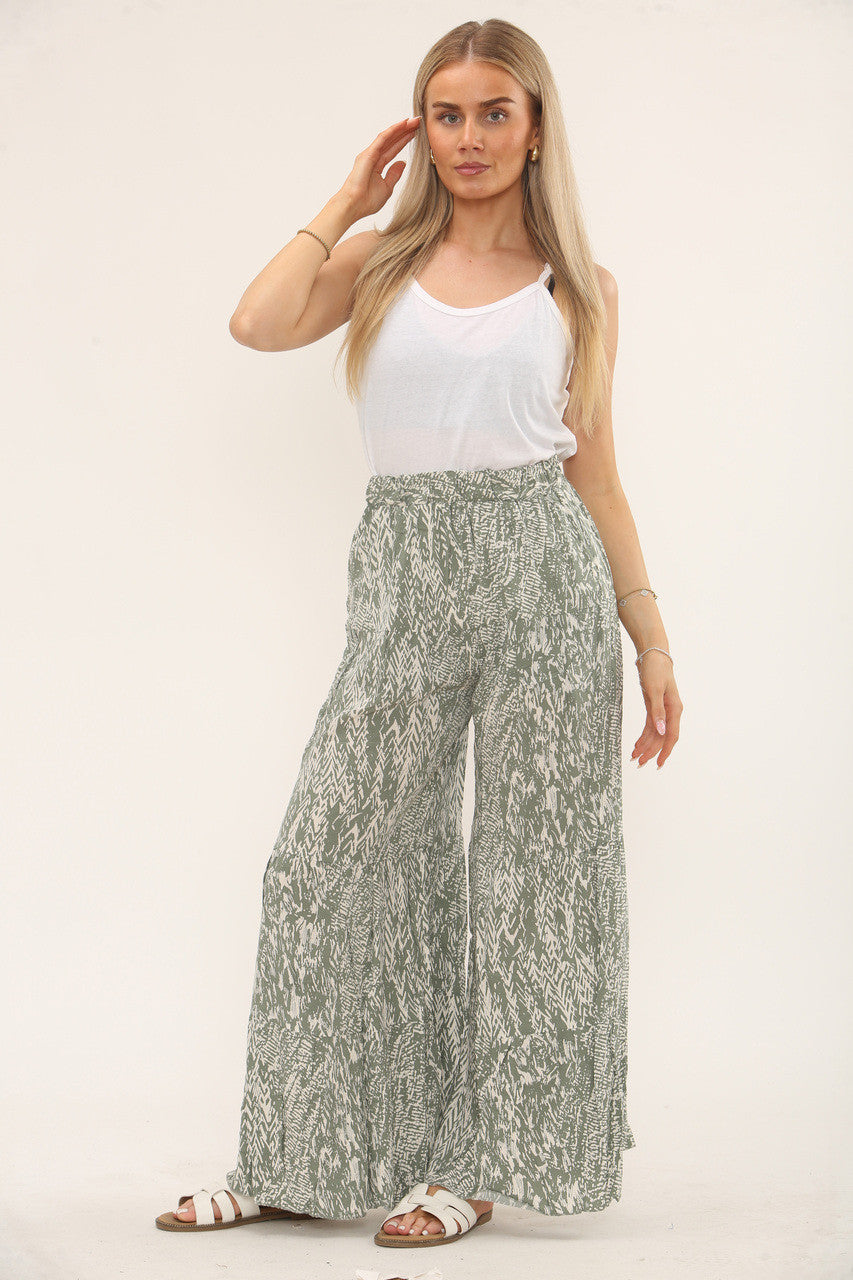 ABSTRACT PRINT ELASTICATED TROUSERS - KHAKI