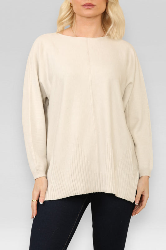 RIBBED HEM KNITTED JUMPER STONE