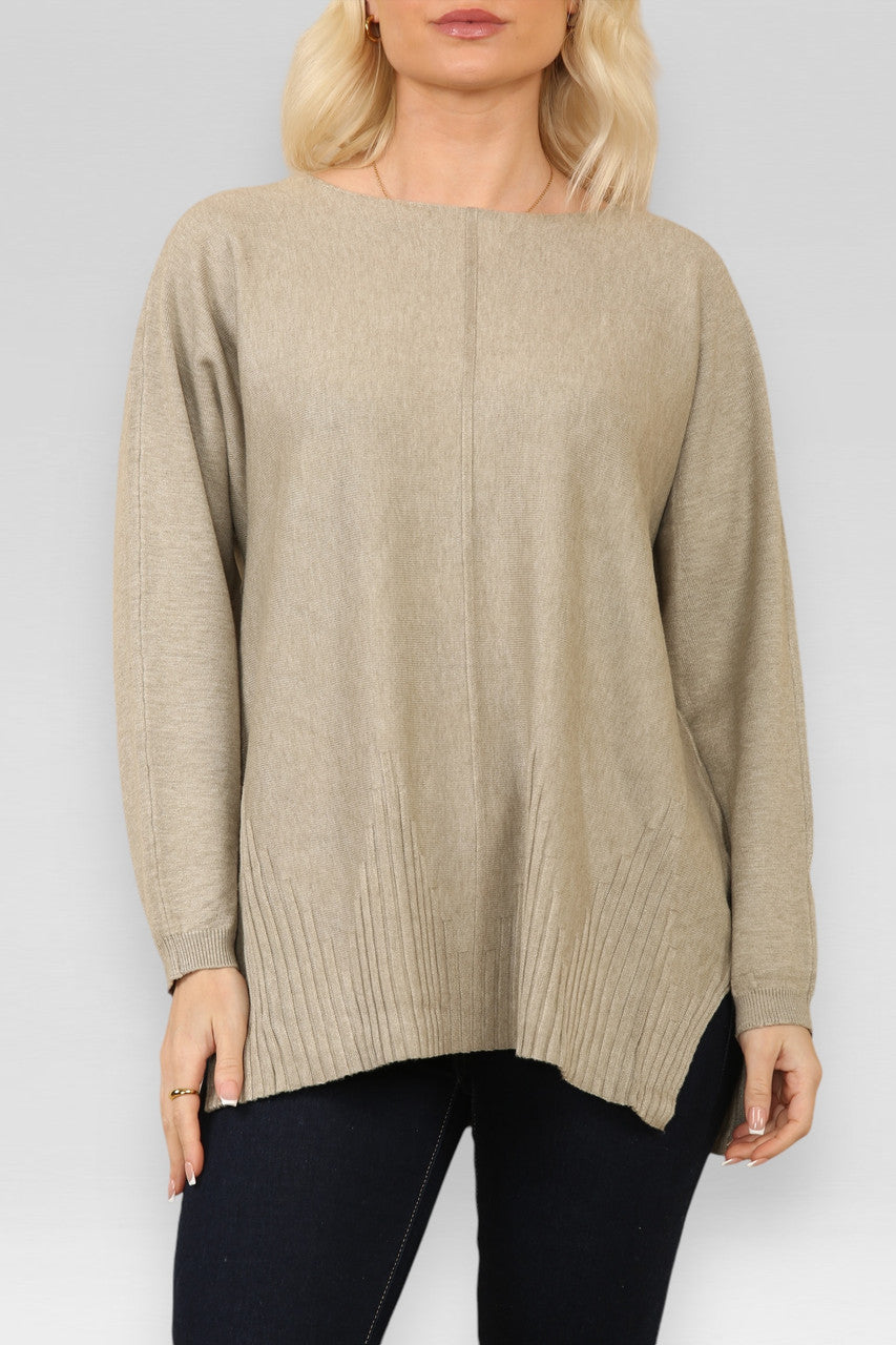 GEBREIDE TRUI MET RIBBELZOOM TAUPE