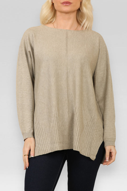 RIBBED HEM KNITTED JUMPER TAUPE