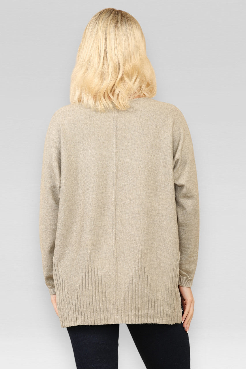 GEBREIDE TRUI MET RIBBELZOOM TAUPE