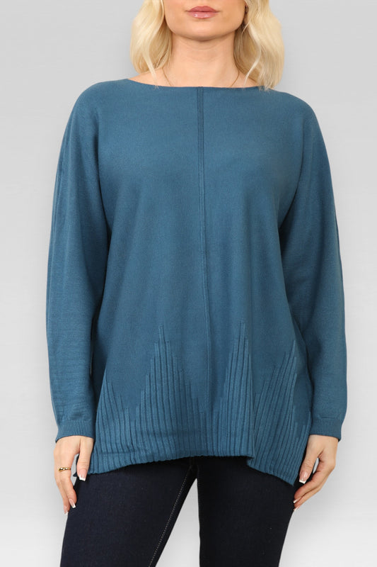 RIBBED HEM KNITTED JUMPER TEAL
