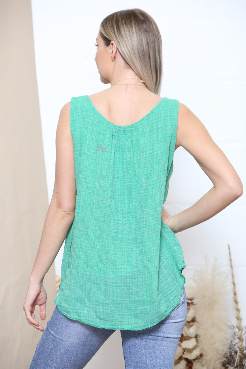 Ladies Sleeveless Vest Top With Necklace  Green