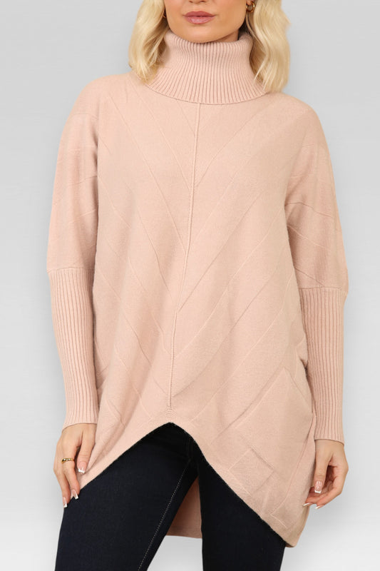 DIAGONAL EFFECT KNITTED JUMPER DUSTY PINK