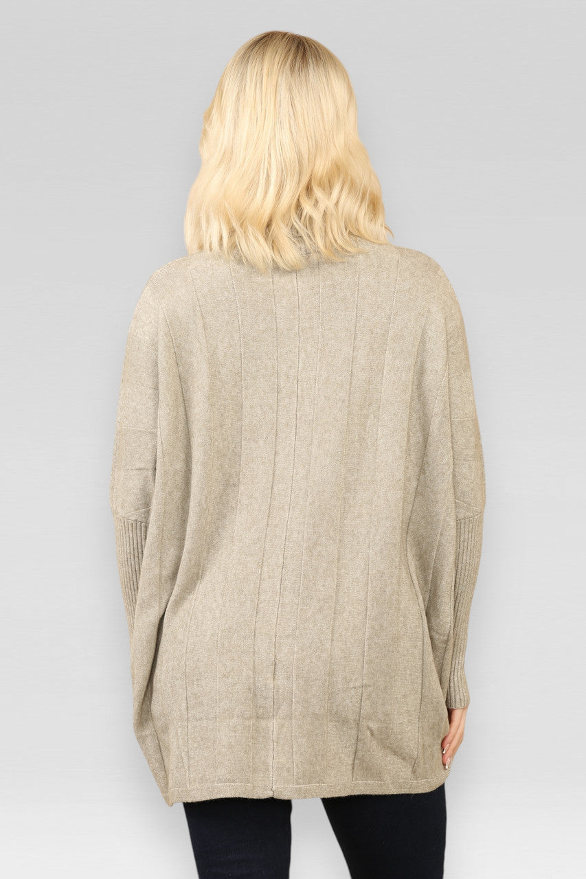 GEBREIDE TRUI MET DIAGONAAL EFFECT TAUPE