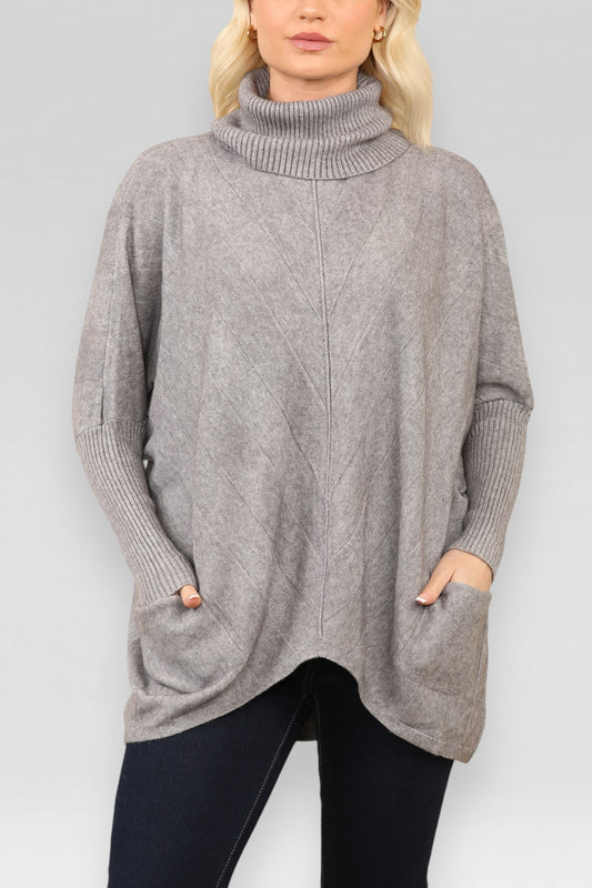 DIAGONAL EFFECT KNITTED JUMPER GREY