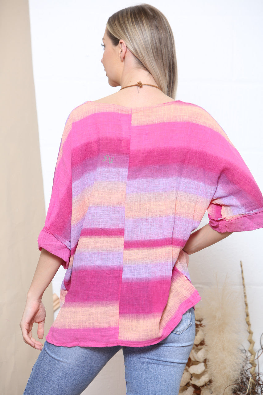 Ladies Ink Stripe Cotton Box Top Cerise