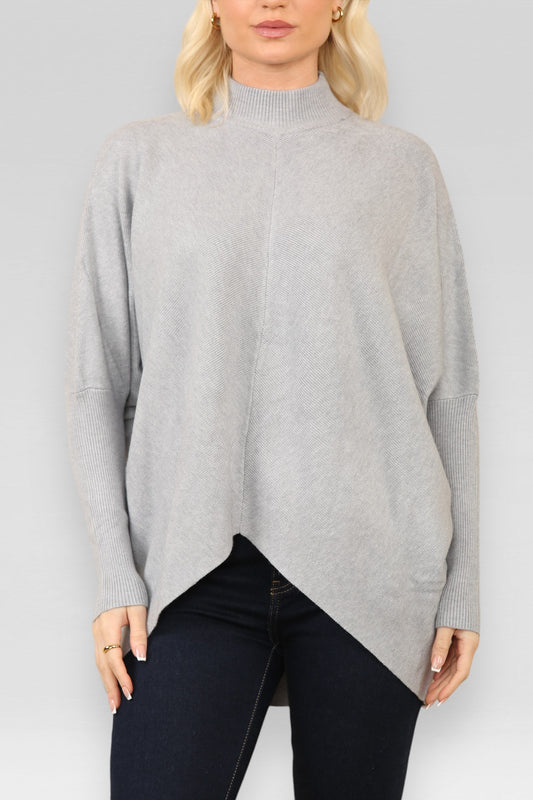 HIGH NECK KNITTED JUMPER GREY