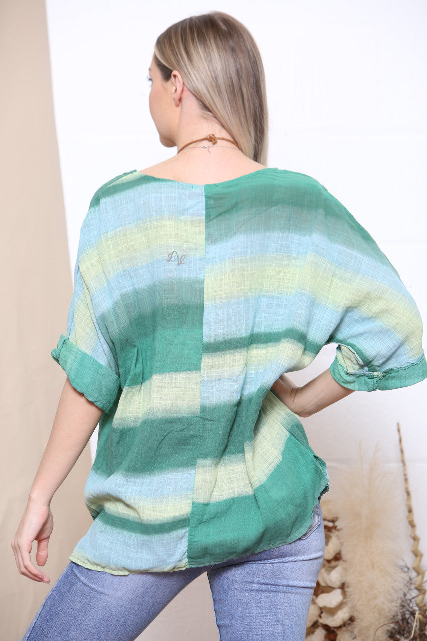 Dames Ink Stripe Katoenen Box Top Groen