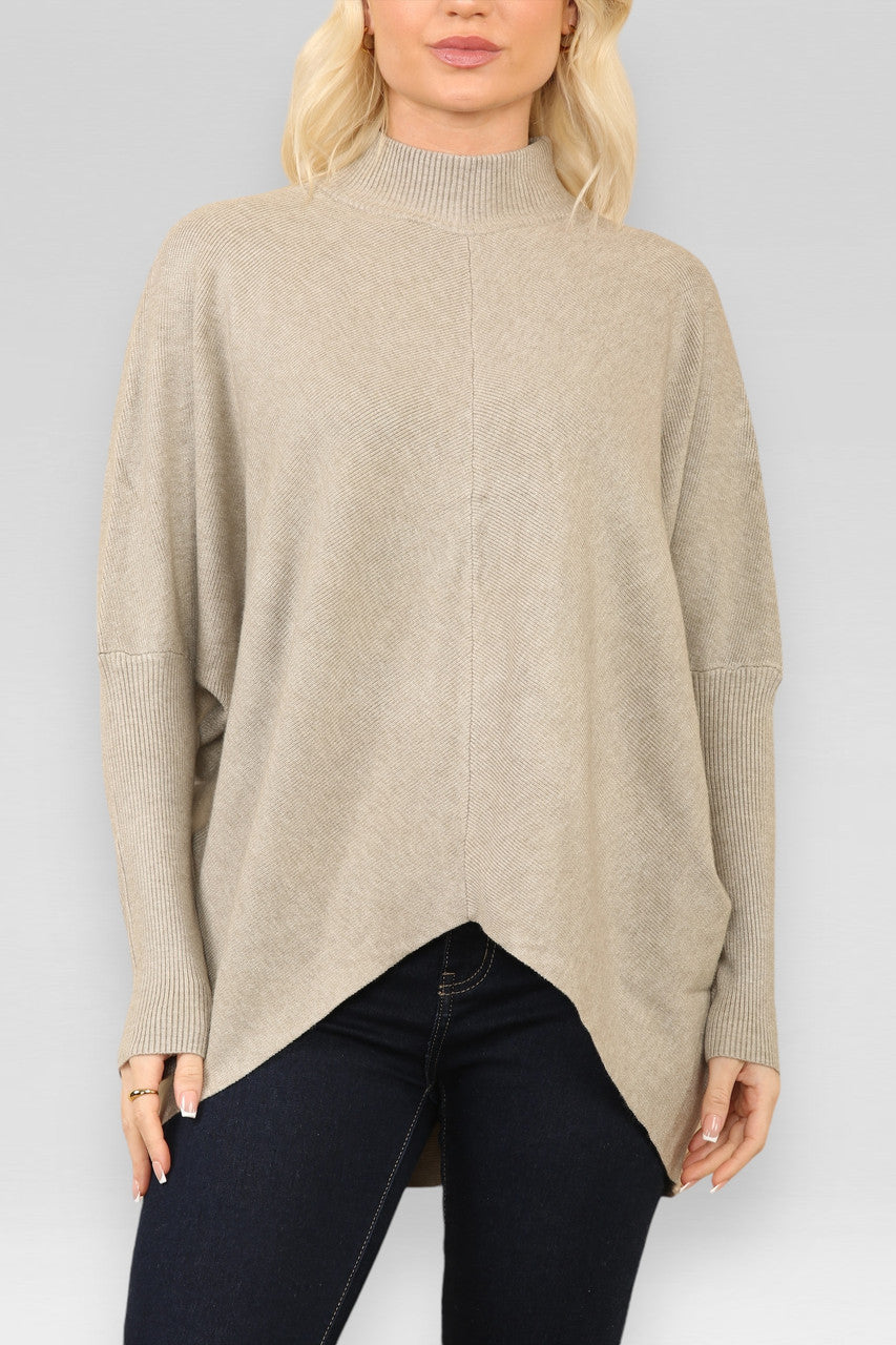 GEBREIDE TRUI MET HOGE HALS TAUPE