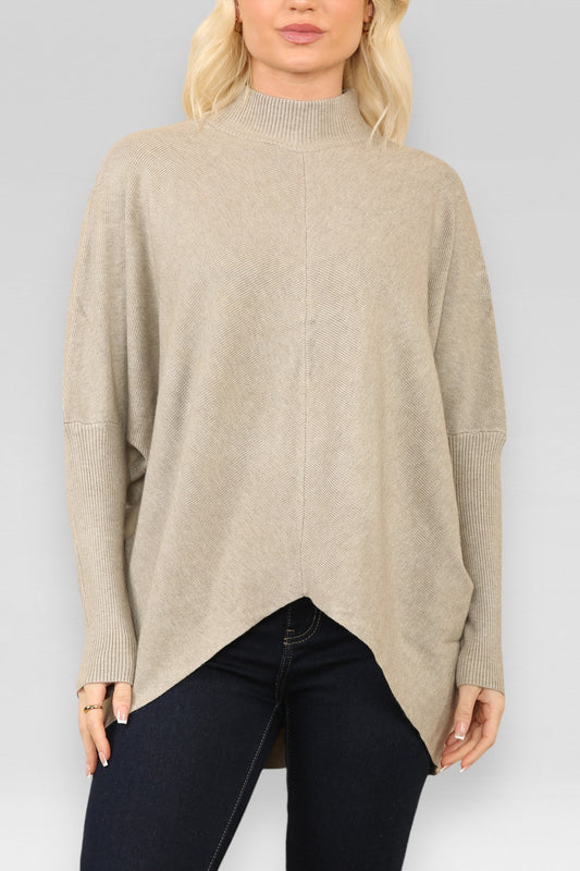 HIGH NECK KNITTED JUMPER TAUPE
