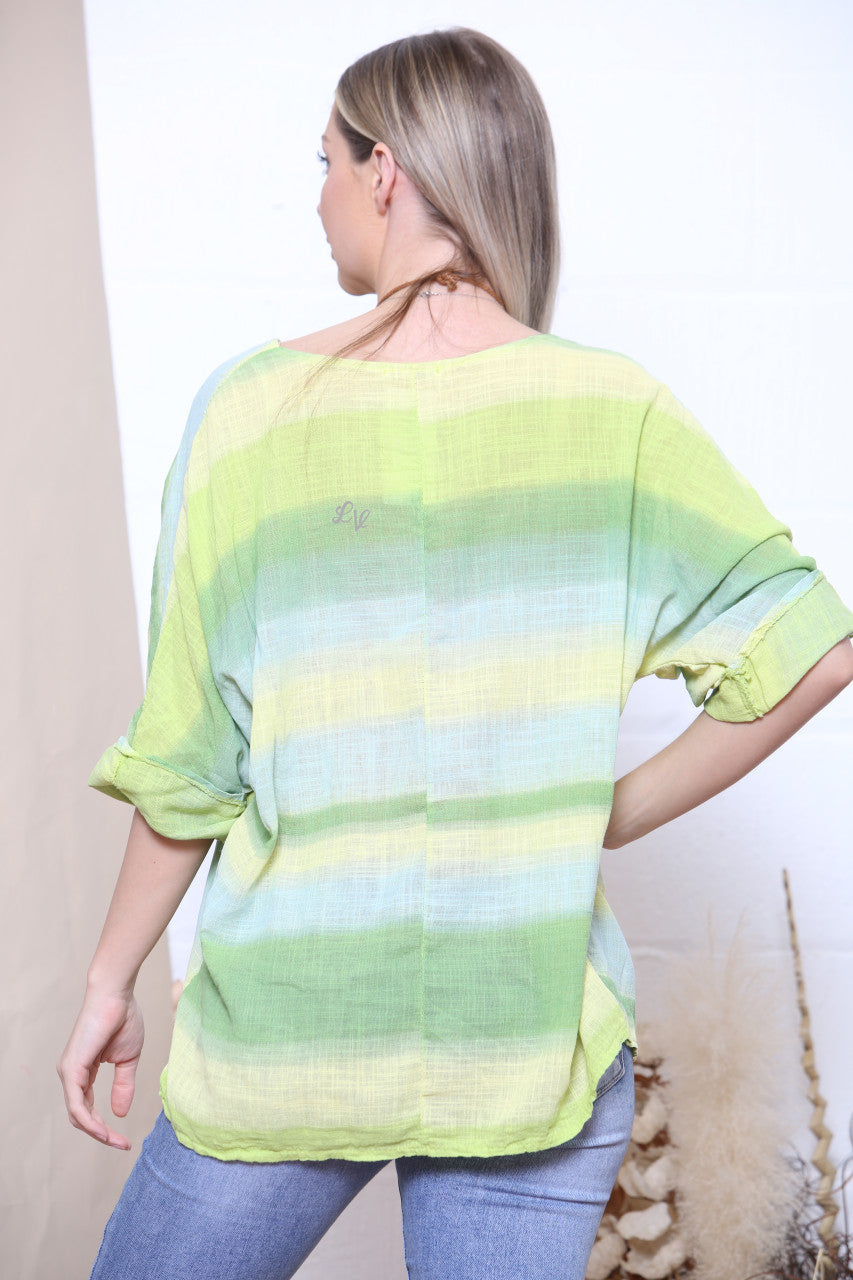 Ladies Ink Stripe Cotton Box Top Lime