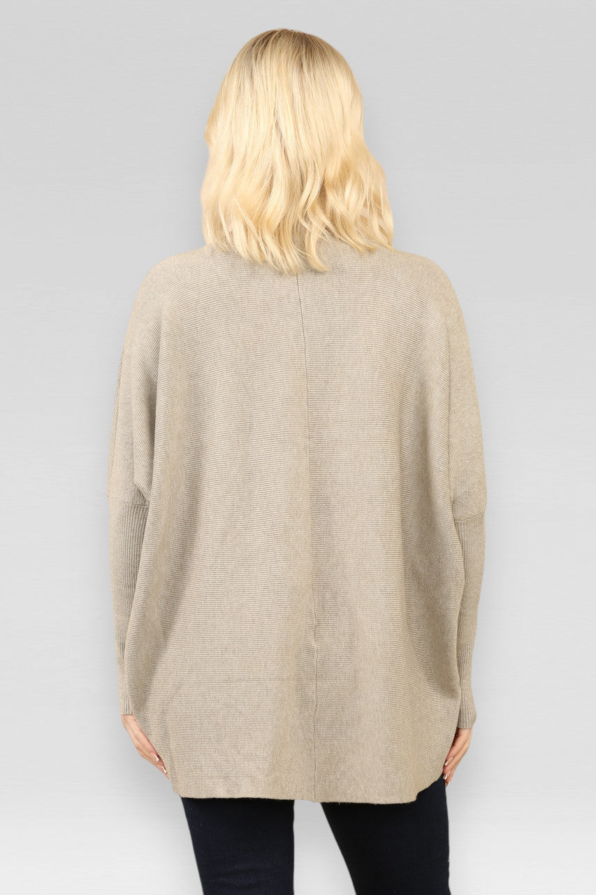 GEBREIDE TRUI MET HOGE HALS TAUPE