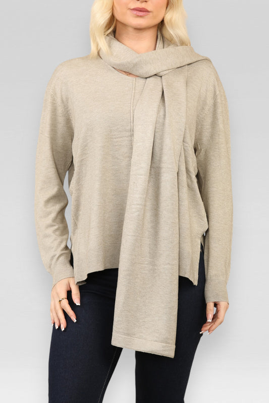 KNITTED JUMPER WITH SCARF TAUPE