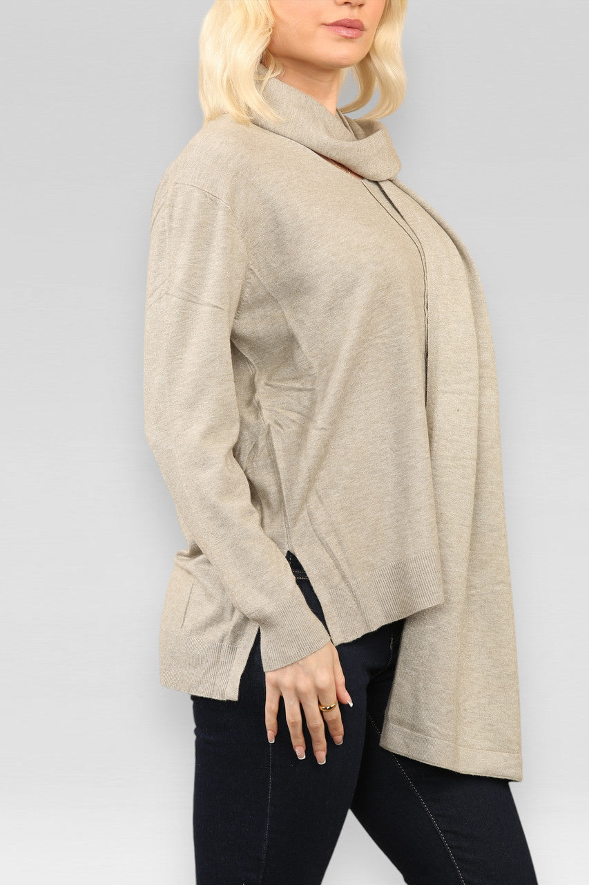 KNITTED JUMPER WITH SCARF TAUPE